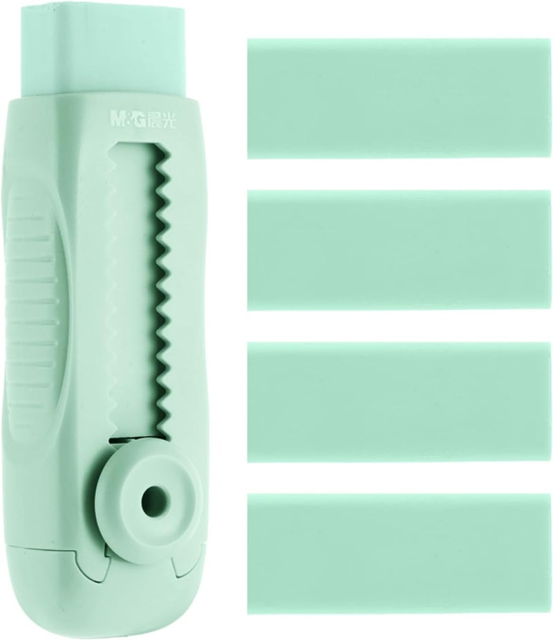 MG 4+1 Pack Rubber Erasers Sliding Retractable Eraser, Soft Cute Erasers Push Pull Large Pencil Eraser with Plastic Sleeve 4 Refill Eraser for Students Kids, School Office Home Supplies (Green) - Image 1